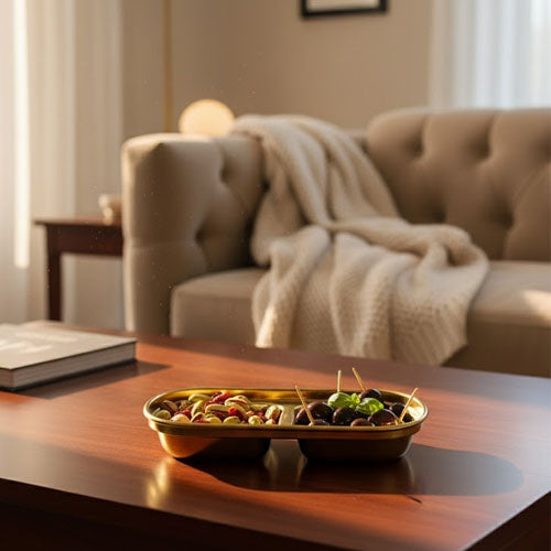 Elegant Gold 2-Compartment Serving Dish | Divided Relish & Sauce Platter