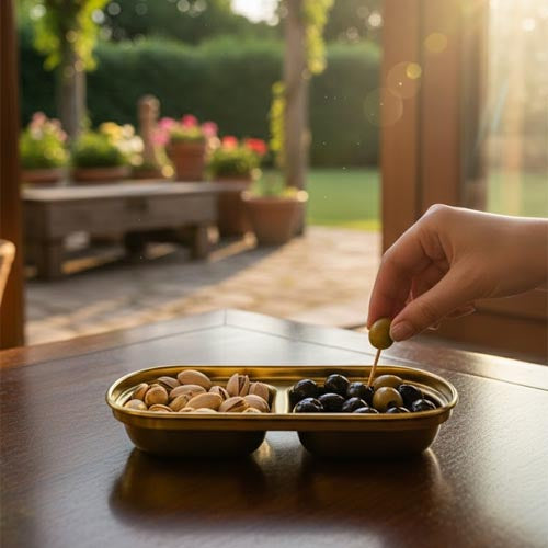 Elegant Gold 2-Compartment Serving Dish | Divided Relish & Sauce Platter