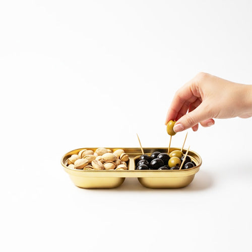 Elegant Gold 2-Compartment Serving Dish | Divided Relish & Sauce Platter