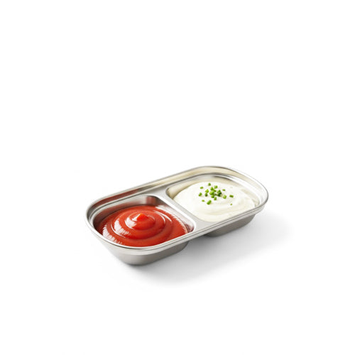 Stainless Steel 2-Compartment Dipping Sauce Dish | Divided Condiment Server