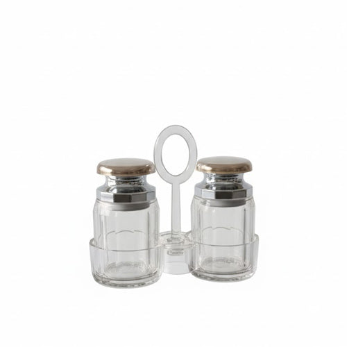Elegant 2-Piece Glass Salt and Pepper Shaker Set with Accents and Caddy