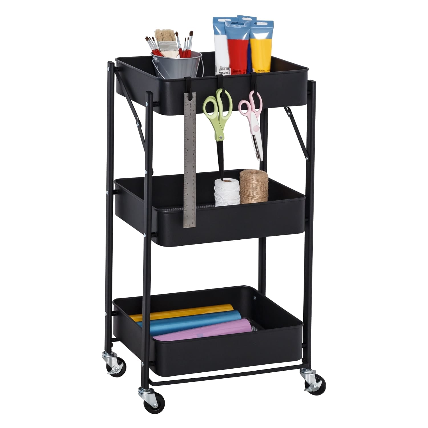 Heavy-Duty 3-Tier Metal Mesh Utility Cart on Wheels | Rolling Storage Organizer