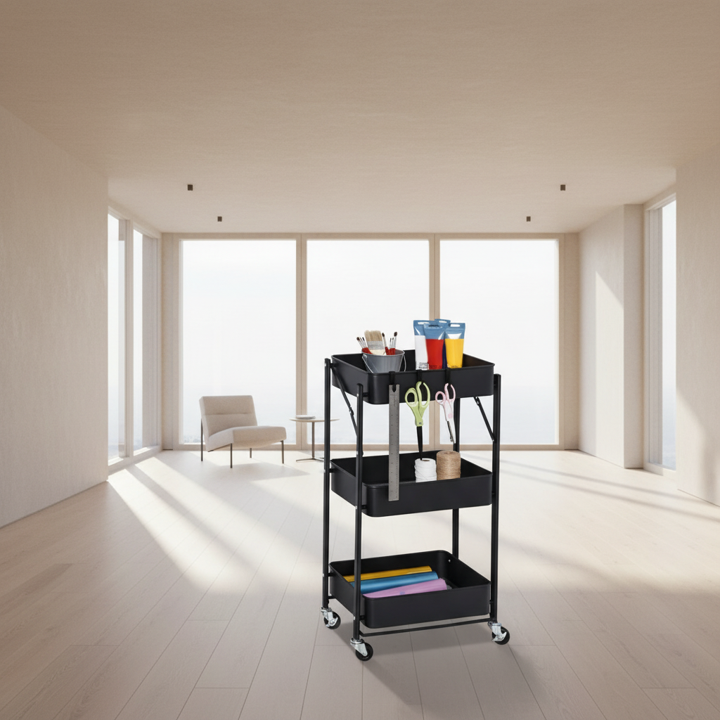 Heavy-Duty 3-Tier Metal Mesh Utility Cart on Wheels | Rolling Storage Organizer