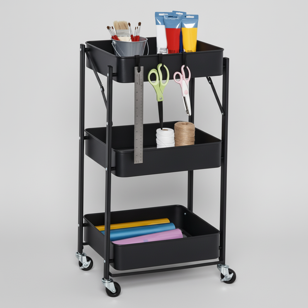 Heavy-Duty 3-Tier Metal Mesh Utility Cart on Wheels | Rolling Storage Organizer