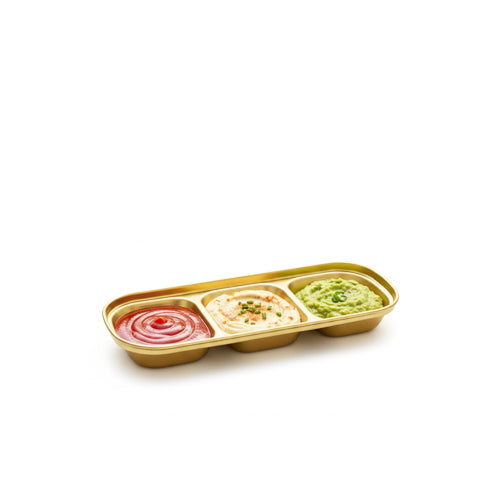 Deluxe Gold 3-Compartment Serving Dish | Divided Appetizer and Dip Platter