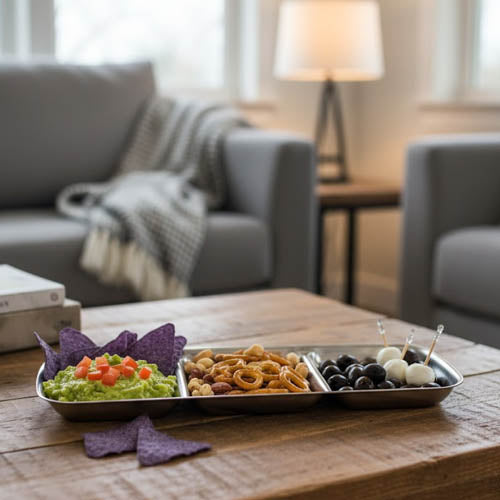 Stainless Steel 3-Compartment Serving Dish | Divided Appetizer and Dip Platter