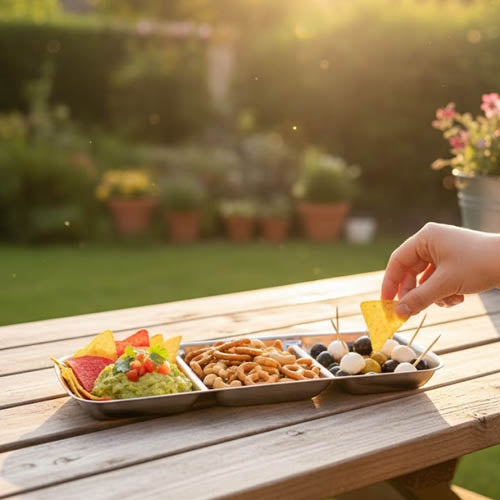 Stainless Steel 3-Compartment Serving Dish | Divided Appetizer and Dip Platter