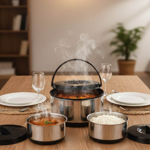 Stainless Steel 3-Piece Thermal Hot Pot Set | Insulated Casseroles with Carry Handle