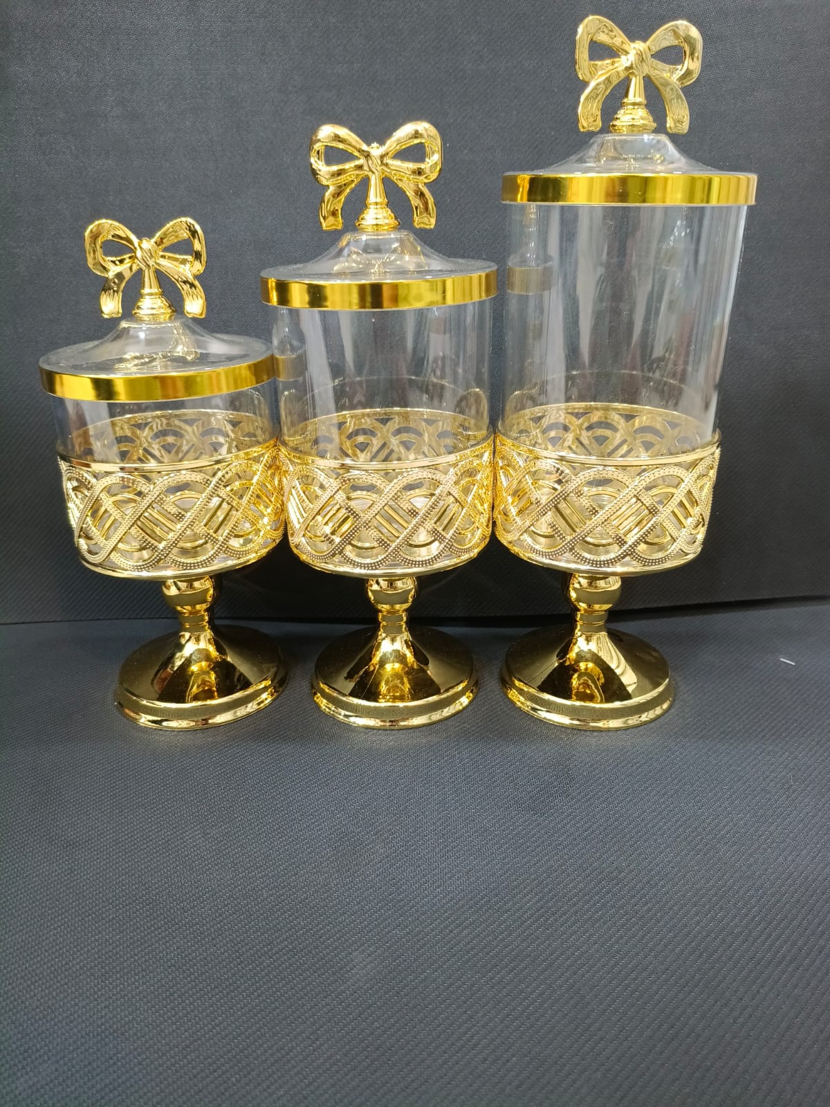 Elegant Gold & Glass Decorative Jars (Set of 3)