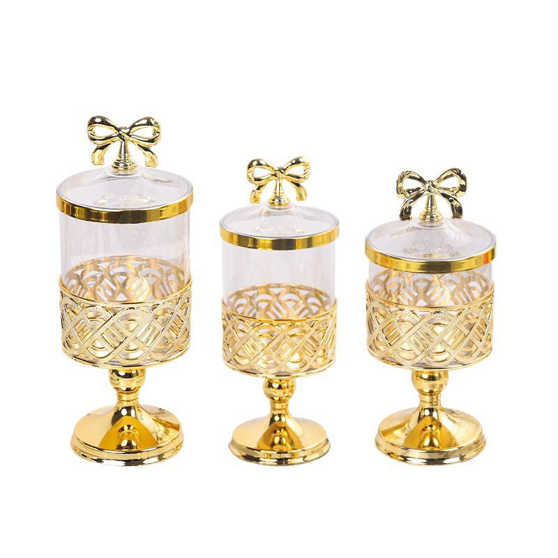 Elegant Gold & Glass Decorative Jars (Set of 3)