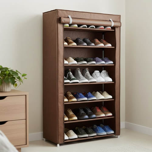 Extra-Large 7-Tier Portable Shoe Rack | Tall Fabric Shoe Cabinet with Dust Cover