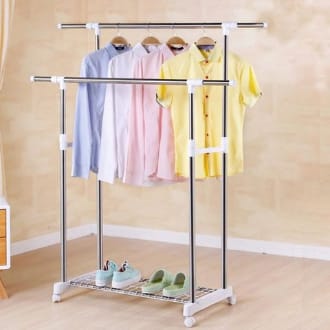 Heavy-Duty Rolling Clothes Hanger with Shoe Shelf