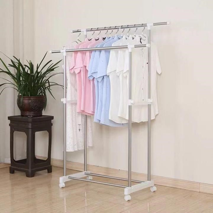 Heavy-Duty Rolling Clothes Hanger with Shoe Shelf