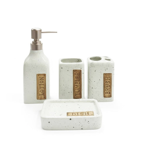 Modern 4-Piece Speckled Ceramic Bathroom Accessory Set | Countertop Soap Dispenser, Tumbler & Toothbrush Holder