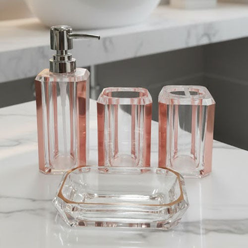 Luxury 4-Piece Acrylic Bathroom Accessory Set | Modern Countertop Vanity Decor