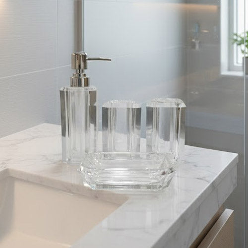 Luxury 4-Piece Acrylic Bathroom Accessory Set | Modern Countertop Vanity Decor