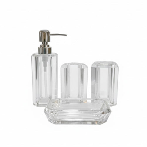 Luxury 4-Piece Acrylic Bathroom Accessory Set | Modern Countertop Vanity Decor