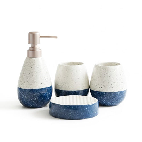 Speckled Ceramic Blue & White Bathroom Accessory Set (4-Piece)