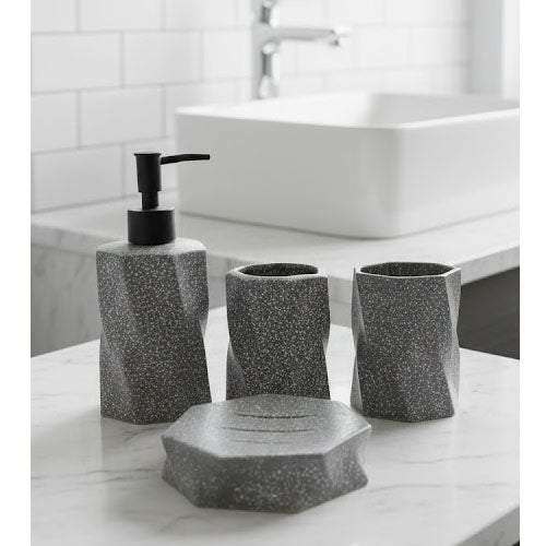 Modern Terrazzo-Look Bathroom Accessory Set | 4-Piece Abstract Sculptural Design