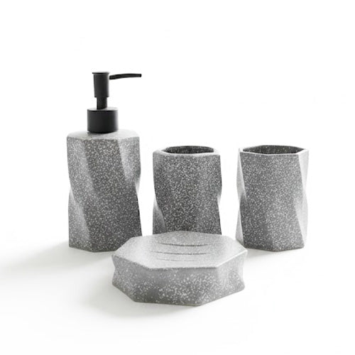 Modern Terrazzo-Look Bathroom Accessory Set | 4-Piece Abstract Sculptural Design