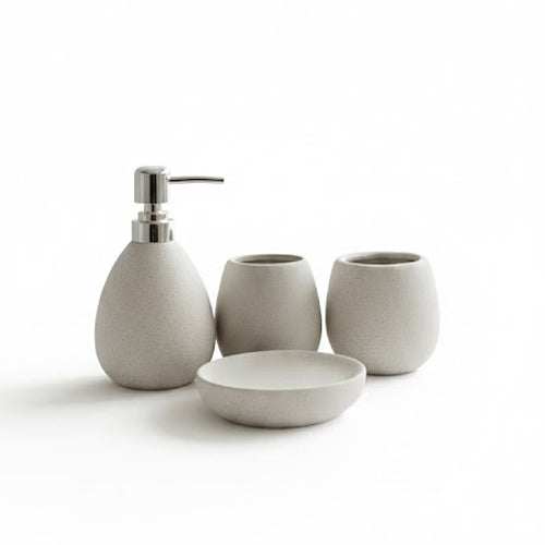 Modern Organic 4-Piece Granite-Style Bathroom Accessory Set | Speckled Taupe Ceramic Vanity Organizer