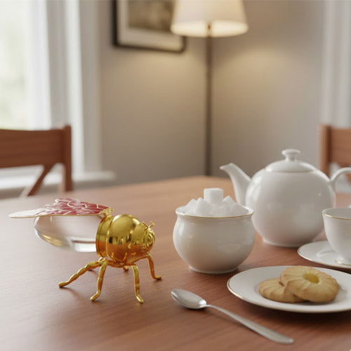 Elegant Gold-Accented Honey Pot / Sugar Pot with Decorative Lid Finial