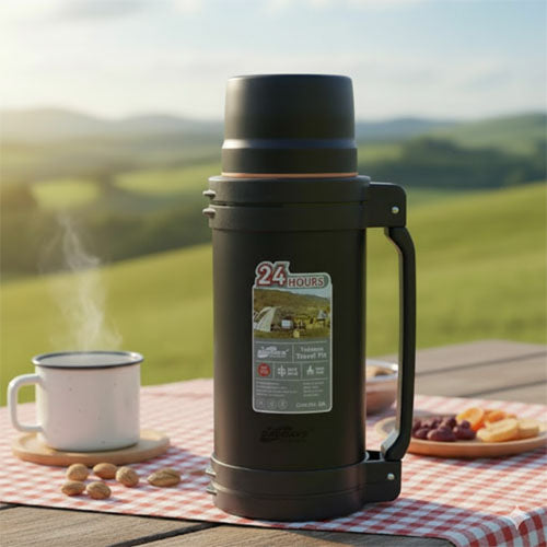24-Hour Insulated Vacuum Travel Pot - Stainless Steel Thermos with Handle for Camping & Outdoors