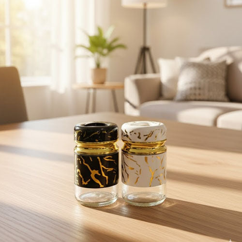 Elegant Black & White Mini Jars with Gold Vein Marble Effect | Decorative Storage | Salt n Pepper