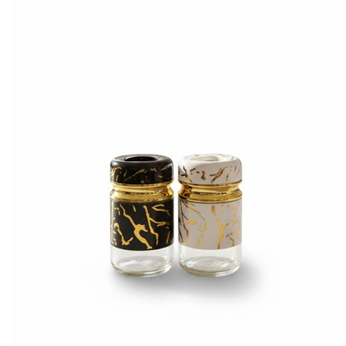 Elegant Black & White Mini Jars with Gold Vein Marble Effect | Decorative Storage | Salt n Pepper