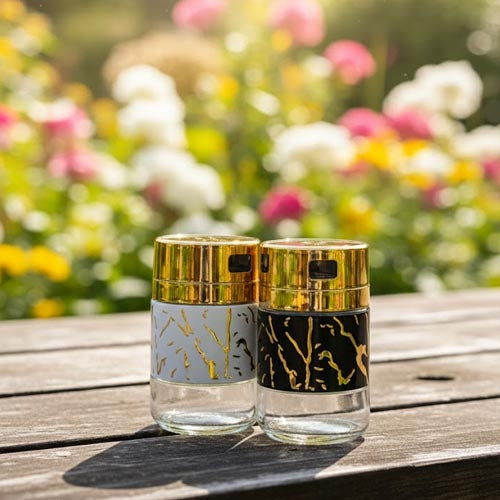 Luxurious Black & White Marble-Effect Mini Salt and Pepper Shakers with Gold Cap