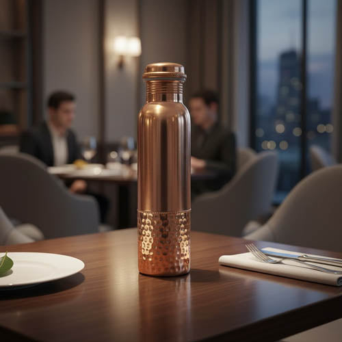 Pure Copper Water Bottle (800ml) | Half-Hammered Bronze Finish | Ayurvedic Vessel