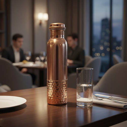 Pure Copper Water Bottle (800ml) | Half-Hammered Bronze Finish | Ayurvedic Vessel