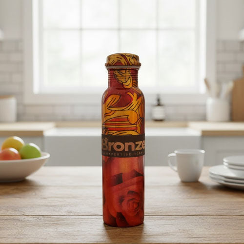 Decorative Rainbow Pattern Pure Copper Water Bottle (800ml) | Ayurvedic Drinking Vessel