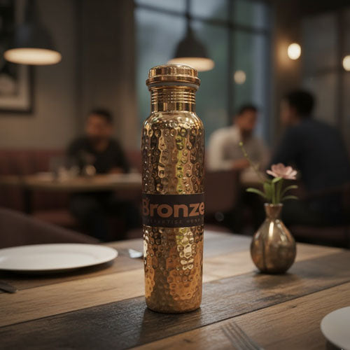 Artisanal Full-Hammered Pure Copper Water Bottle (800ml) | Gold/Bronze Finish