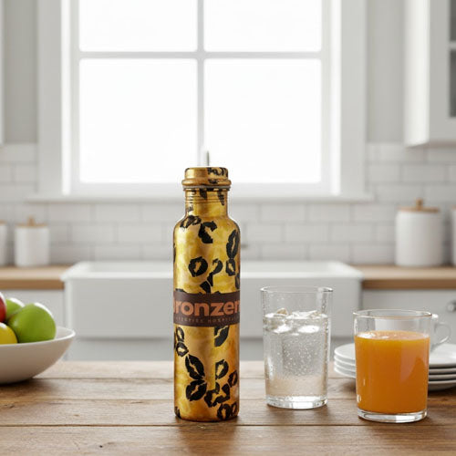 Exotic Leopard Print Pure Copper Water Bottle (800ml) | Gold Finish Hydration Flask