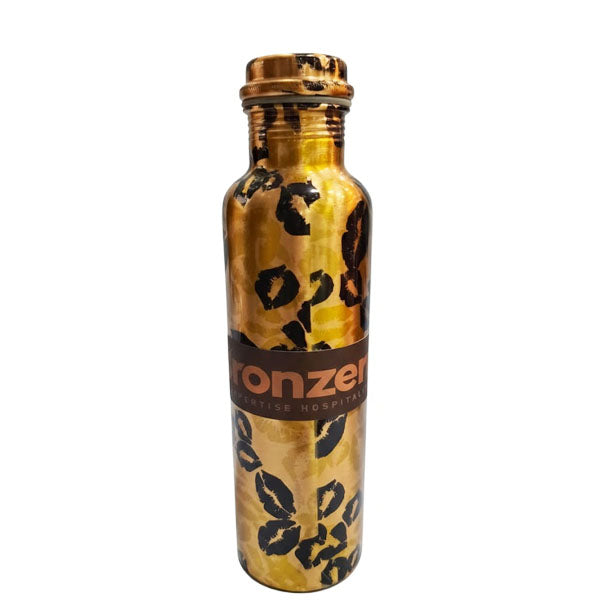Exotic Leopard Print Pure Copper Water Bottle (800ml) | Gold Finish Hydration Flask