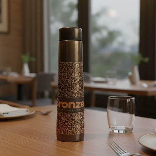 Ornate Dark Brown & Bronze Pattern Pure Copper Water Bottle (800ml) | Victorian Style