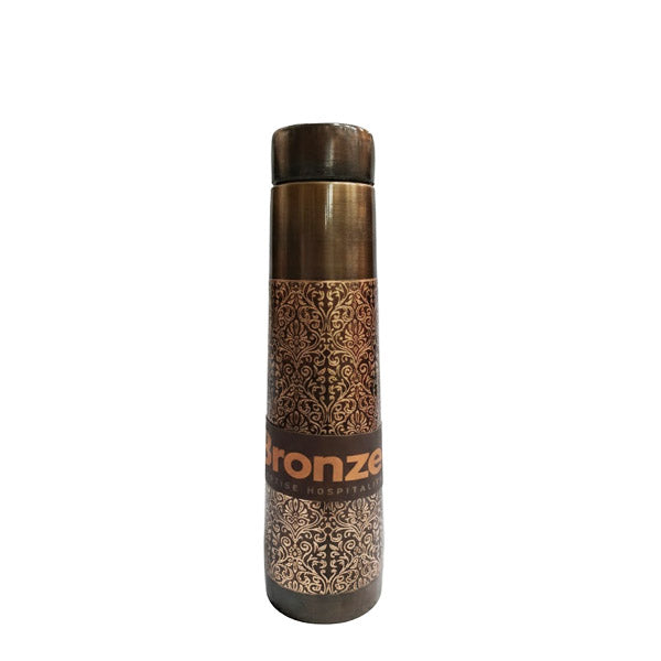 Ornate Dark Brown & Bronze Pattern Pure Copper Water Bottle (800ml) | Victorian Style