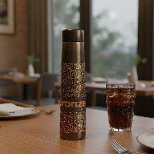 Ornate Dark Brown & Bronze Pattern Pure Copper Water Bottle (800ml) | Victorian Style