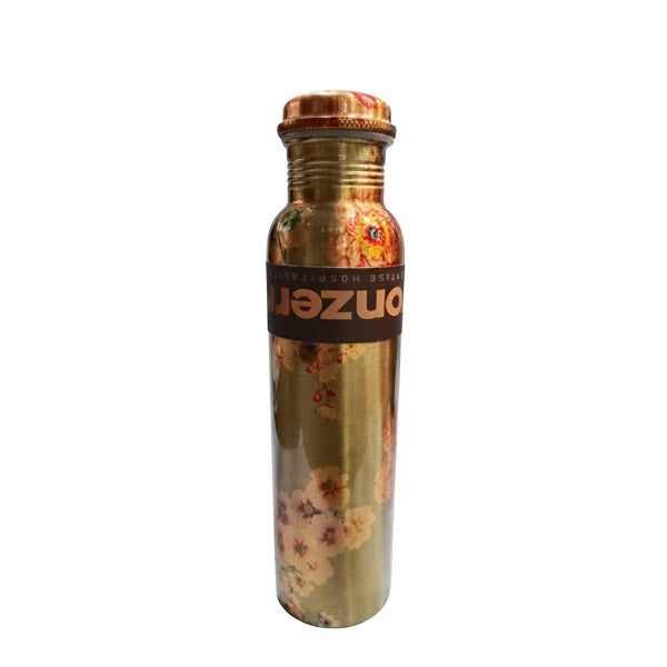 Elegant Gold Floral Pattern Pure Copper Water Bottle (800ml) | Artistic Hydration Flask
