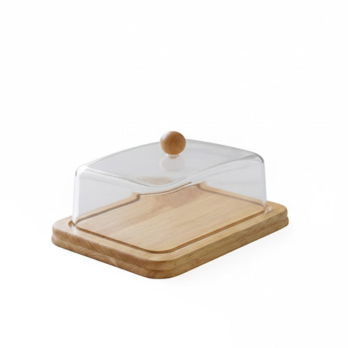Aesthetic Wood Base Butter Dish with Clear Acrylic Dome | Modern Countertop Butter Keeper