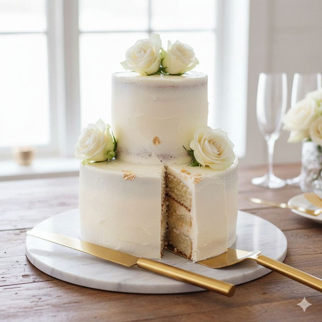 Luxurious 2-Piece Gold Finish Cake Knife and Server Set | Modern Dessert Utensils