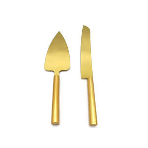 Luxurious 2-Piece Gold Finish Cake Knife and Server Set | Modern Dessert Utensils