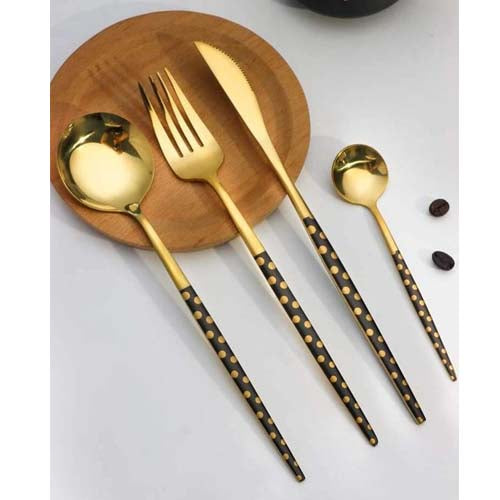 Luxurious 24-Piece Gold & Teal Polished Cutlery Set | Modern Dinnerware 6 Person Serving