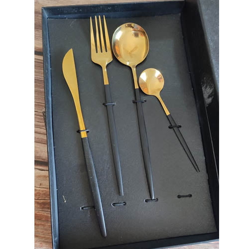 Luxurious 24-Piece Gold & Teal Polished Cutlery Set | Modern Dinnerware 6 Person Serving
