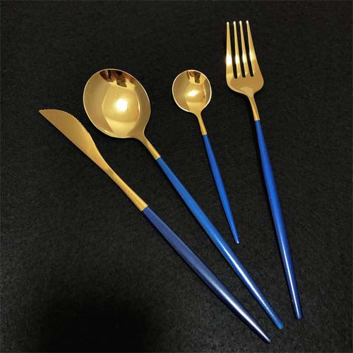 Luxurious 24-Piece Gold & Teal Polished Cutlery Set | Modern Dinnerware 6 Person Serving