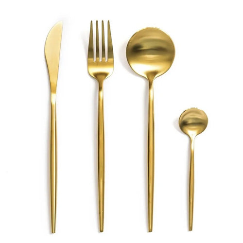 Luxurious 24-Piece Gold & Teal Polished Cutlery Set | Modern Dinnerware 6 Person Serving