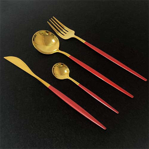 Luxurious 24-Piece Gold & Teal Polished Cutlery Set | Modern Dinnerware 6 Person Serving