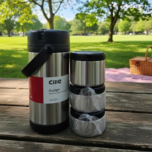 Cilie Daylight 1.8L Stainless Steel Lunch Jar Set with Stackable Food Containers