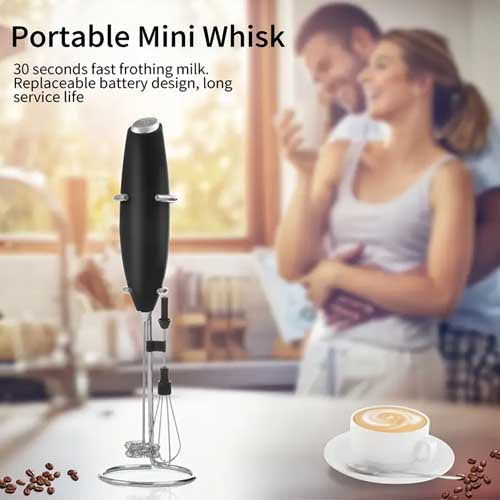 Cordless Electric Milk Frother and Coffee Beater with Stainless Steel Stand